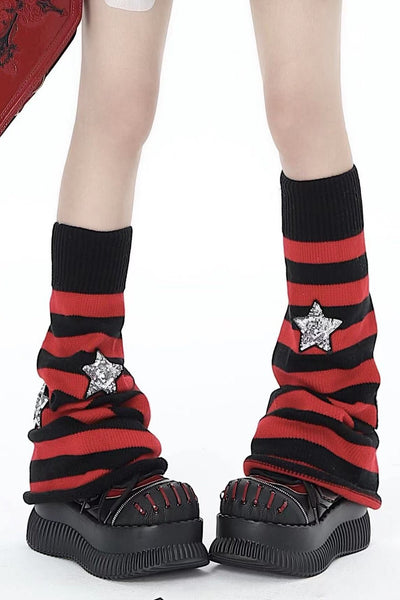 Red And Black Striped Stars Pile Socks CRA0033