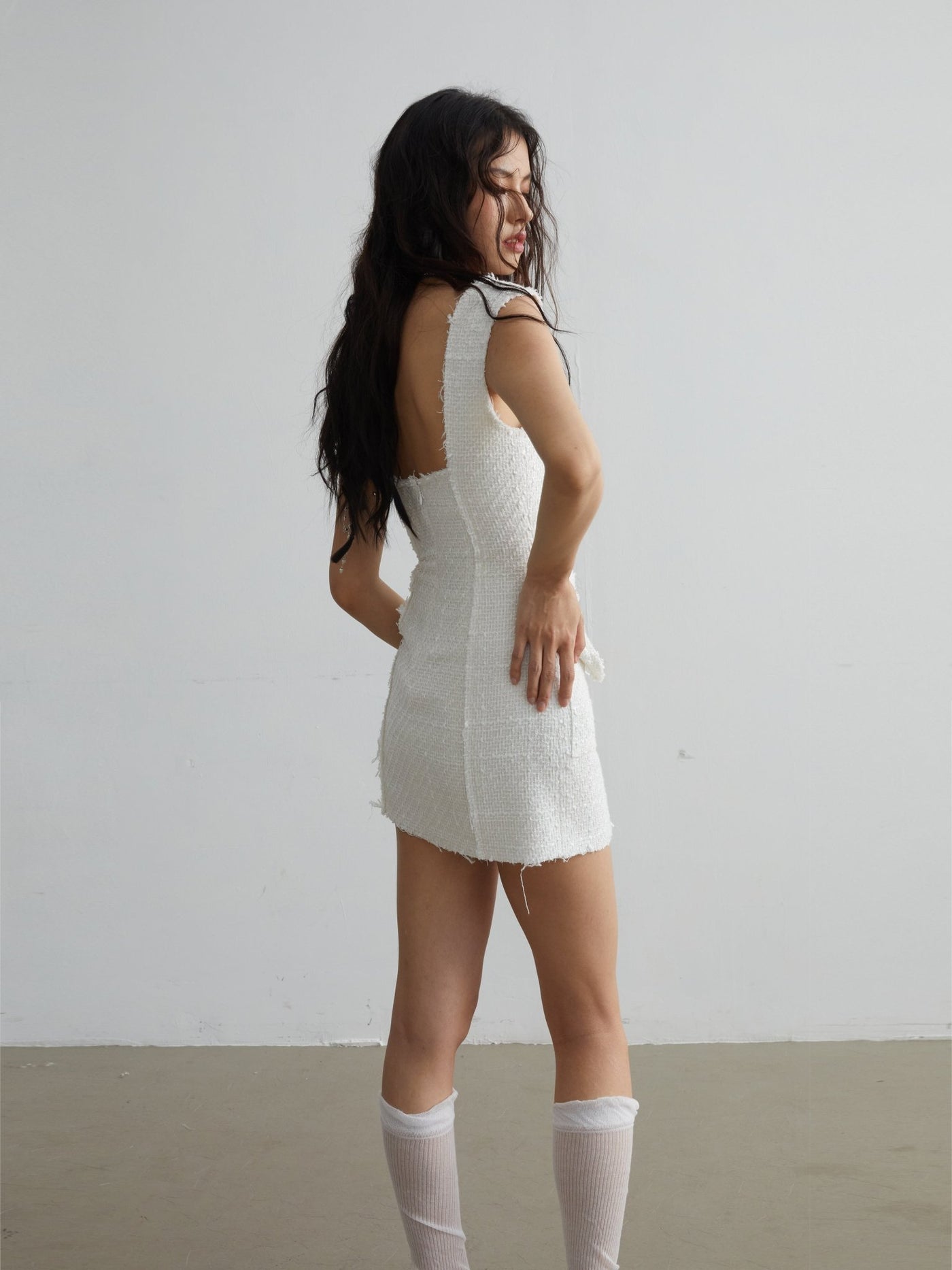 Pure White Retro Elegant Scheming Strap Short Dress JNY0059
