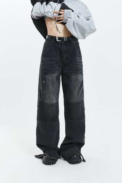 Washed Studded Design Tall Straight Jeans MIC0078
