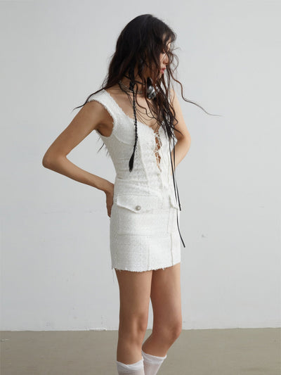 Pure White Retro Elegant Scheming Strap Short Dress JNY0059