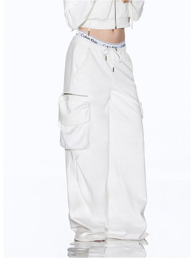 White Cargo Pants and White Full-Zip Hppdie RUN0020