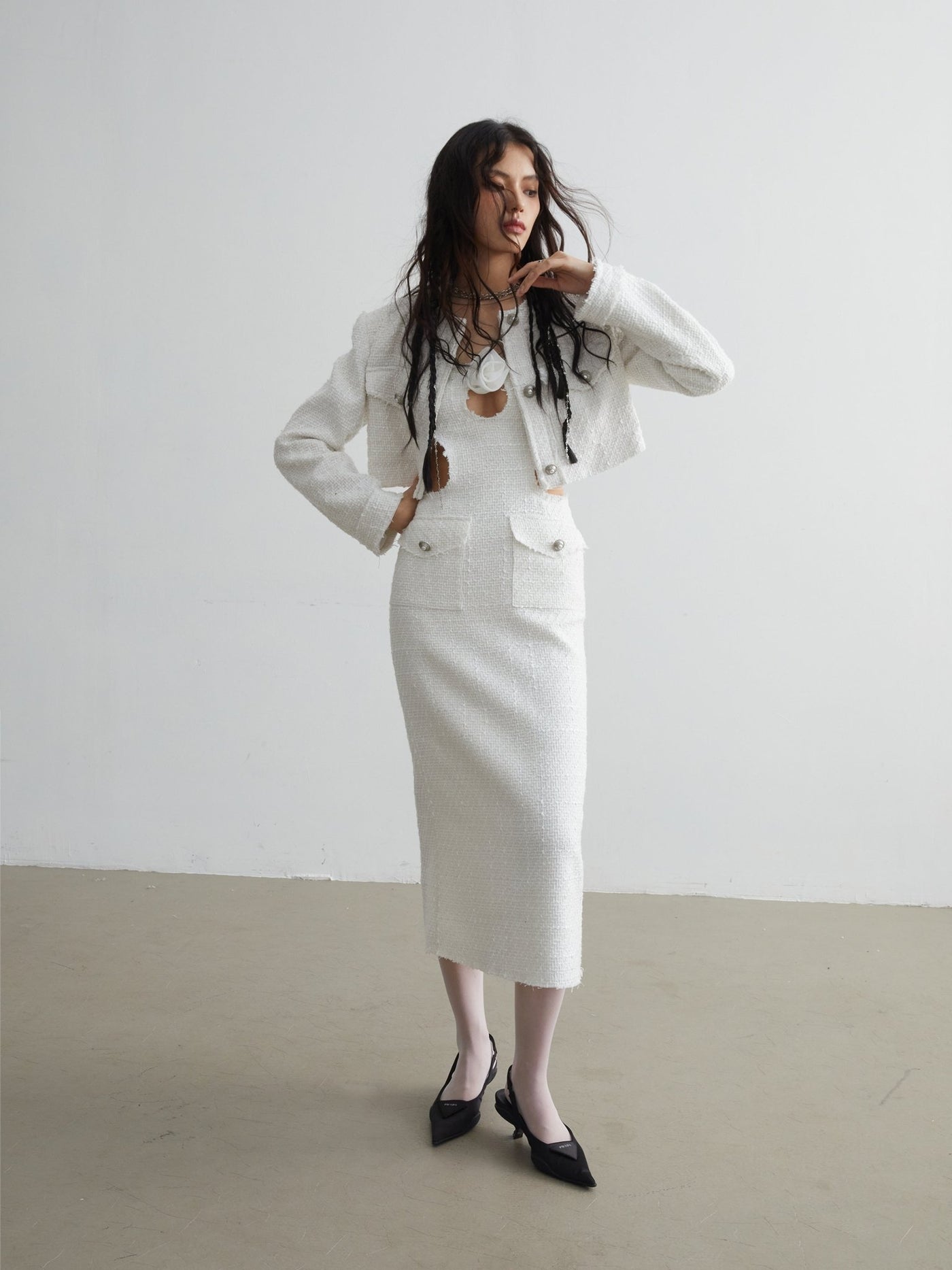 Pure White Retro Elegant Fur Edge Fragrant Short Jacket JNY0058