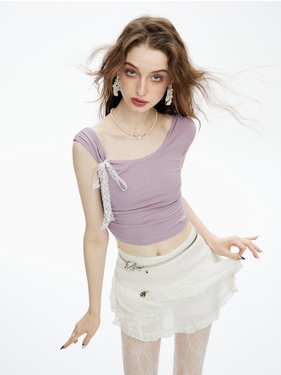 Short-Sleeve cropped T-Shirt with Ribbon VVO0012