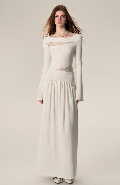 Hollow Pit Strip Knitted Long-sleeved Dress AFF0005