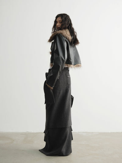 Large Pockets Decorated Extra Long Slit Skirt JNY0091