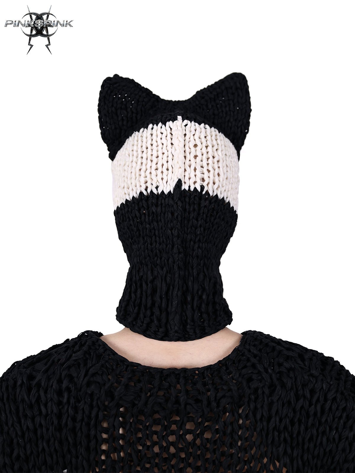 Monotone Striped Face Mask with Cat Ears PIN0060