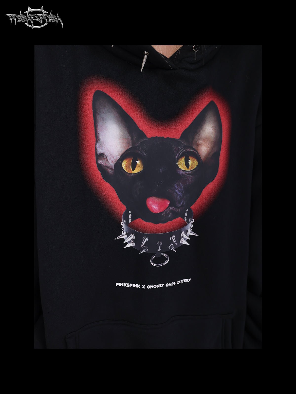 Cat print punk style sweat top with cat ears hood PIN0079
