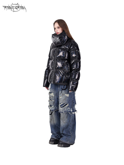 Volume scarf collar cotton zip jacket PIN0091