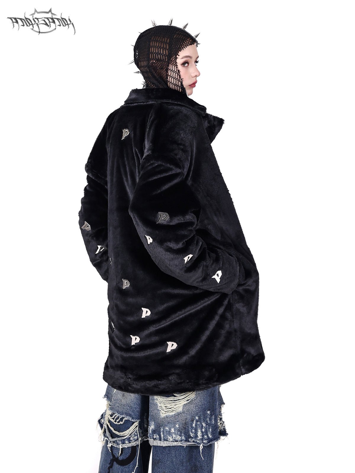 Shoulder padded street style fur jacket PIN0071