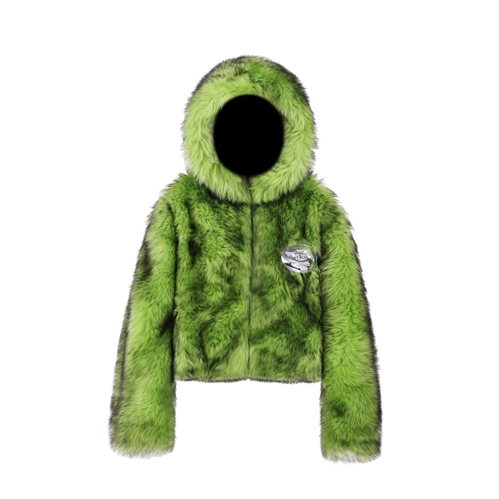 2-way Long Fur Green Hoodie Reversible Jacket PIN0094