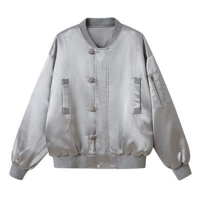 Glossy Fabric Hem Ribbed Loose Sporty Jacket DID0080