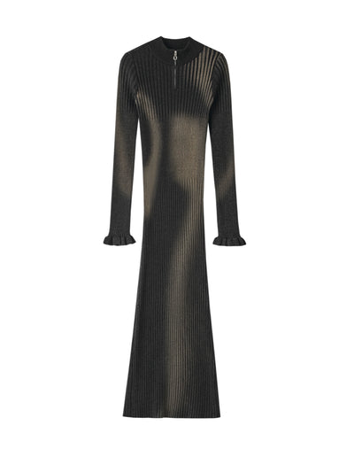Gradient Light Design Ribbed Knit Half-Zip Long Dress OFA0075
