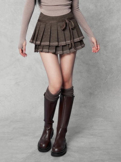 Ribbon Strap Belt Pleated Miniskirt VOC0152