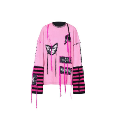Patchwork Punk Rock Style Striped Sleeve Sweater PIN0072