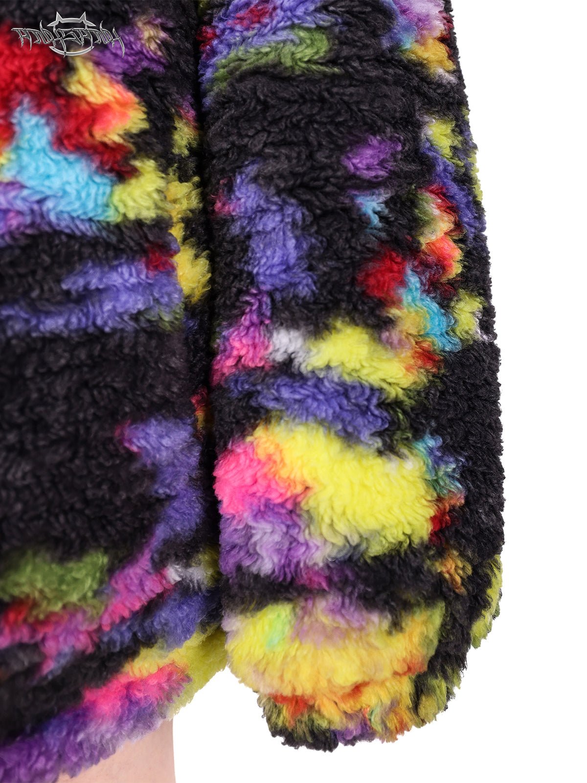 Lamb wool street rainbow color jacket with cat ears hood PIN0101