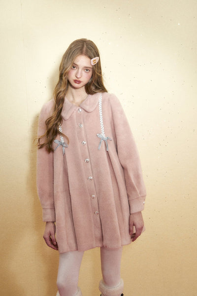 Doll Collar Ribbon Pleated Middle Coat REC0015