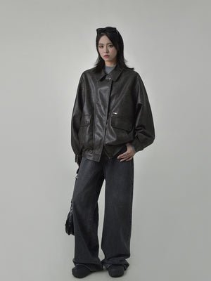 Oversized Faux Leather Jacket SIX0006