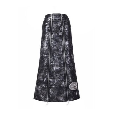 Zipper Slit Design Metallic A-Line Long Skirt PIN0096