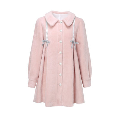 Doll Collar Ribbon Pleated Middle Coat REC0015