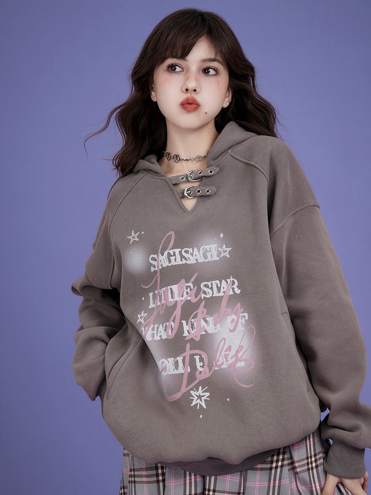 Oversized Graphic-Print Pullover Hoodie SAG0082
