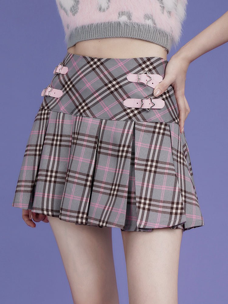 Mixd-Plaid Pleated Mini Skirt SAG0085