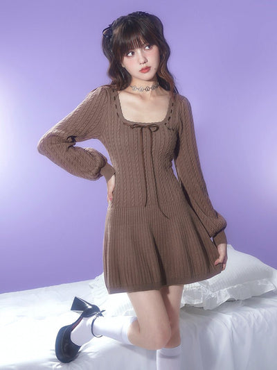 Square-Neck Cable-Knit Sweater Cardigan SAG0087