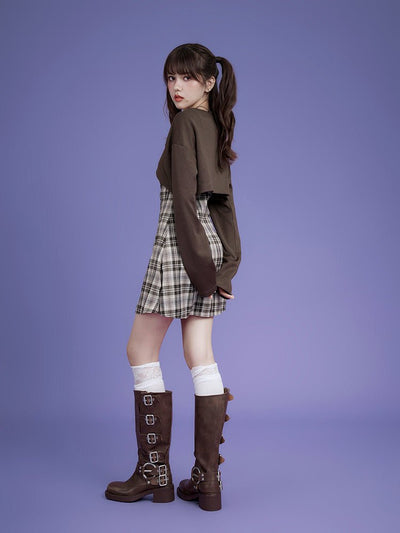 Sleeveless Plaid Cami Dress & Tie-Front Cropped Cardigan SAG0084