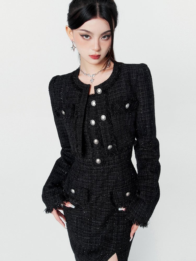 Tweed Slit Midi Skirt and Jacket VOC0143