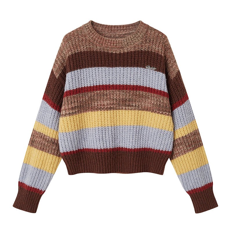 Contrast Color Stripe Round Neck Knit Top DID0063