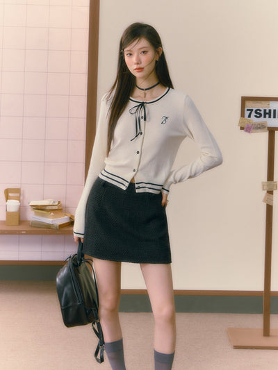 Button-Down Long-Sleeve Cardigan, Mini Skirt SHI0010