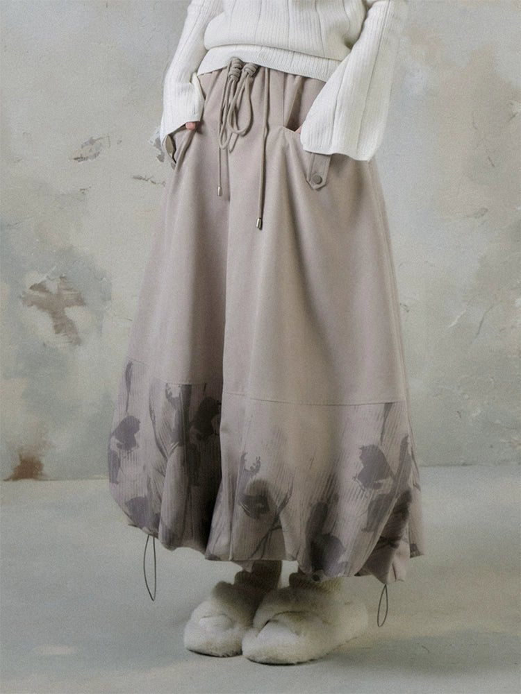 Flower Print Balloon Silhouette Cotton Jacket & Skirt & Stole SAL0011