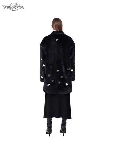 Shoulder padded street style fur jacket PIN0071