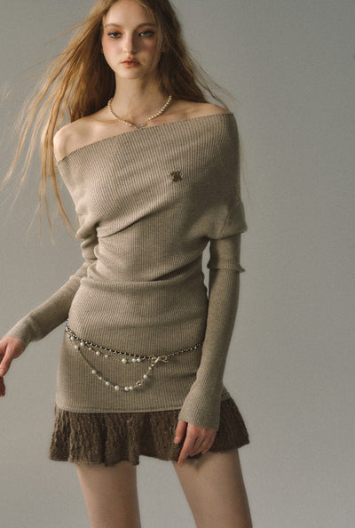 One-shoulder Knitted Sweater Dress VIA0042