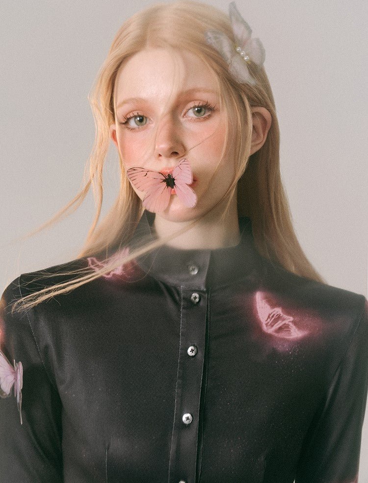 Burning Butterfly Gradient Neon Print Shirt/Long Skirt GRO0018