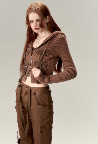 Patchwork Versatile Design Knitted Hooded Jacket VIA0018