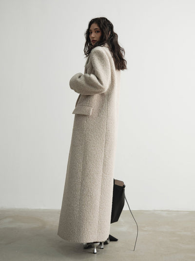 Off-white Grainy Woolen Super Long Coat JNY0105