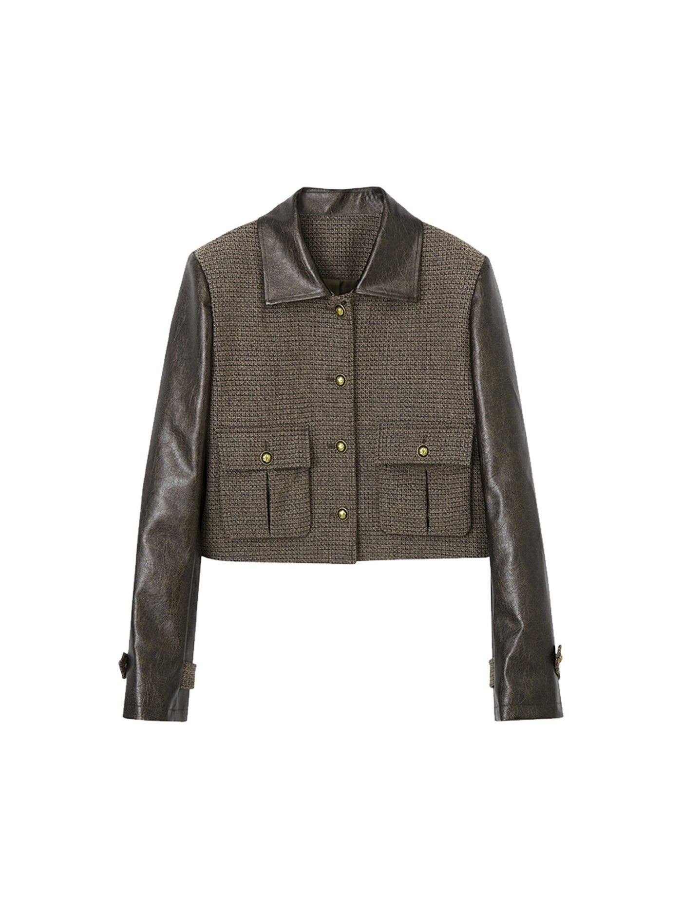 Leather sleeve design jacket & shirt vest & mini skirt OFA0066