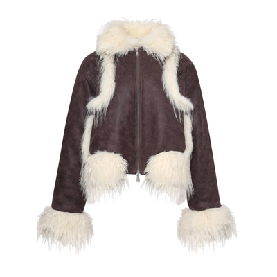 Long fur hem and collar short jacket SPE0005