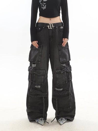 Multi-pocket loose wide-leg jeans UNC0038