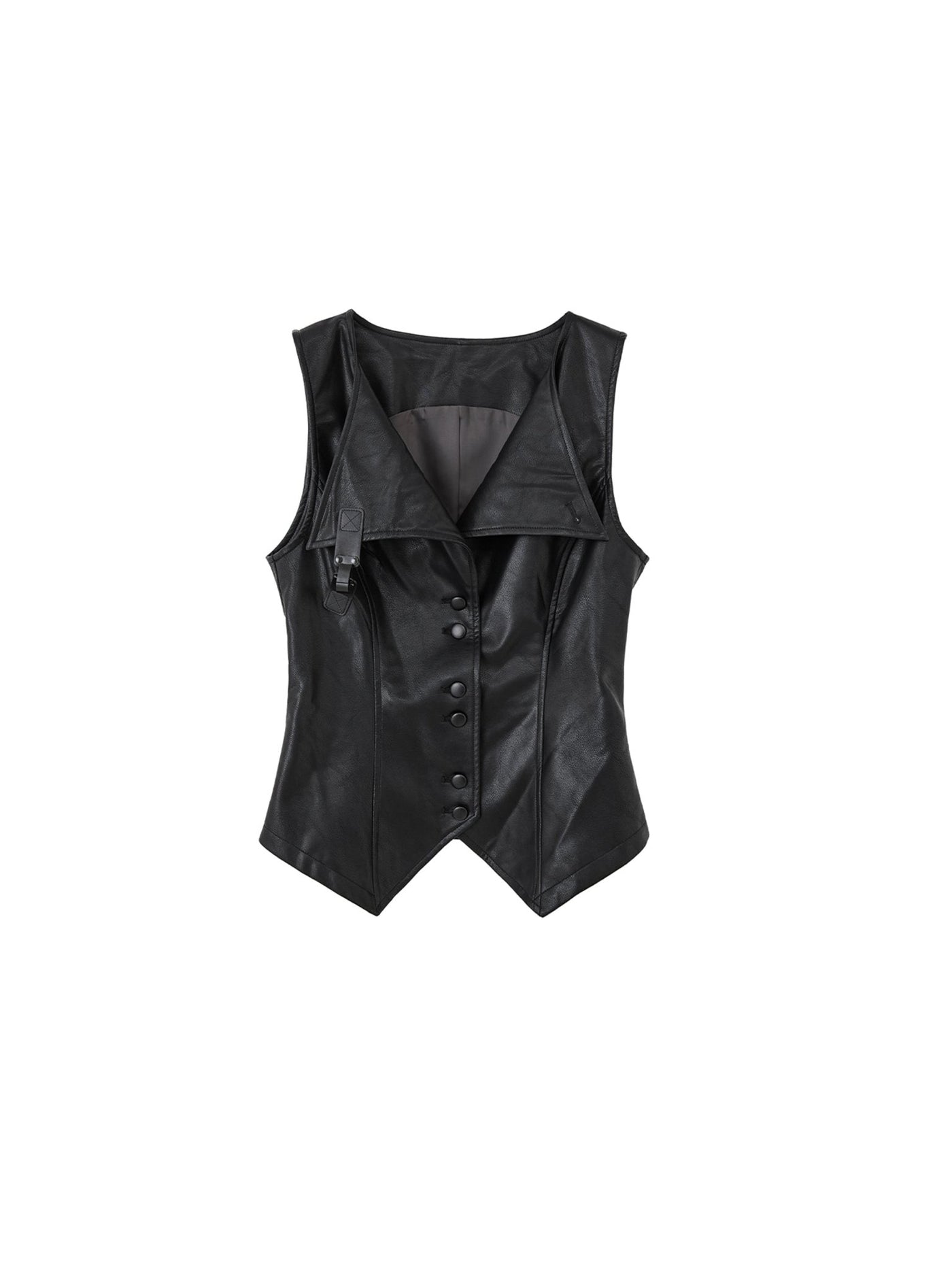 Big Frilled Hem Blouse & Leather Vest & Leather Tight Miniskirt OFA0064