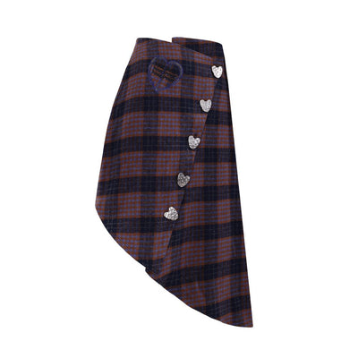 Heart Design Checkered Jacket & Asymmetrical Skirt PIN0054